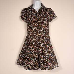 Atmosphere Black Floral Cotton Fit & Flare Dress UK 12 EU 40